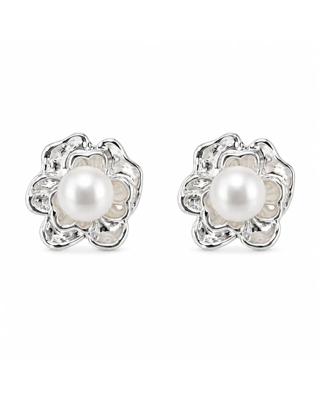 Angel Barocco Metallic Freshwater Pearl Sculpted Flower Stud Earrings