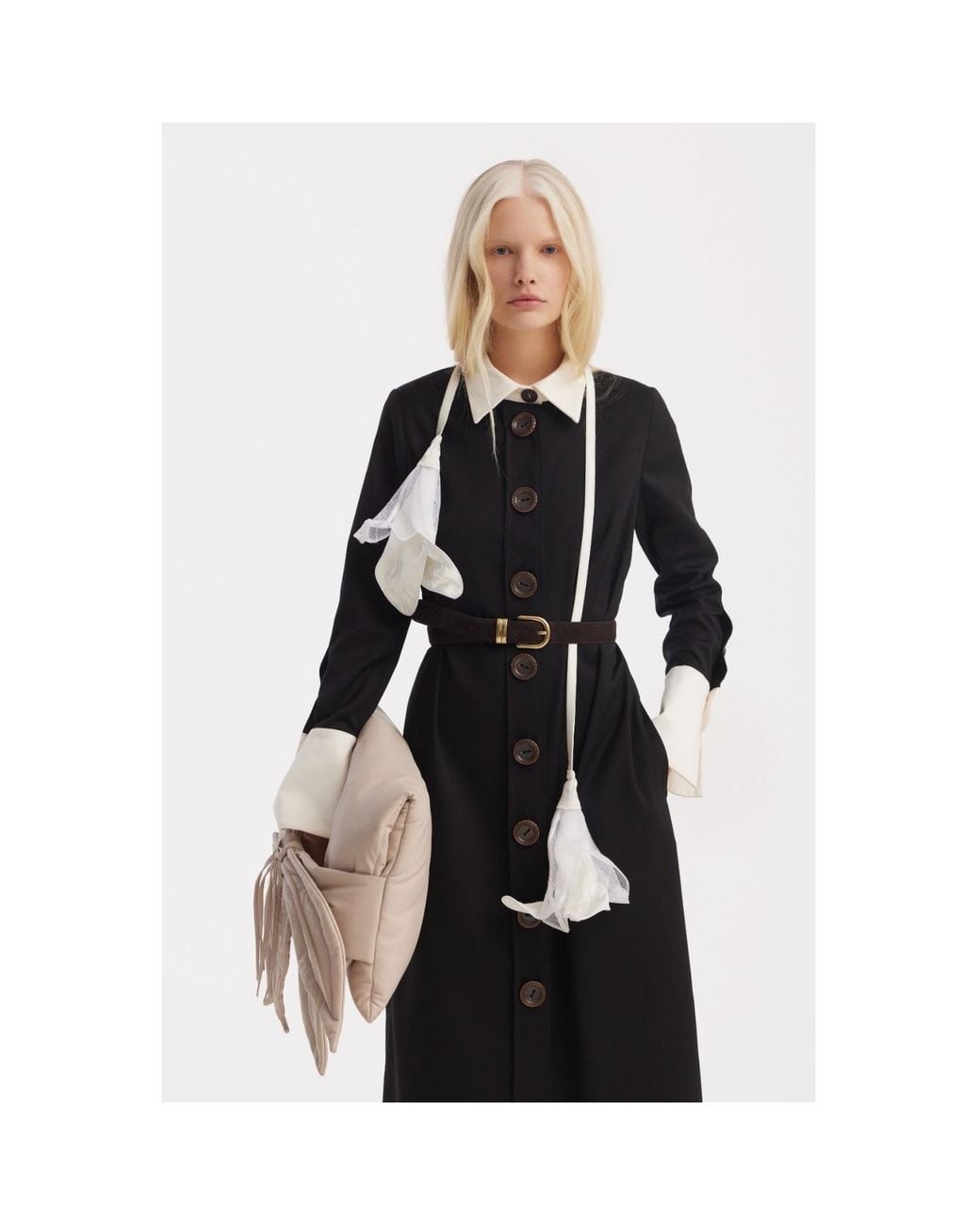 Julia Allert Black Monochrome Midi Shirt Dress –