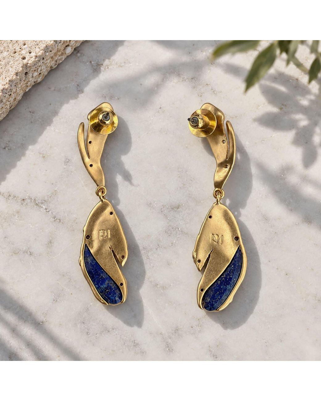 Rare Matters Jewelry Blue Sculptural Lapis Leaf Drop Cz Organic Earrings