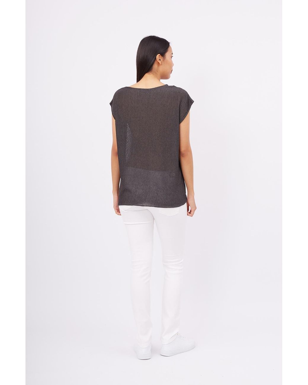 Peraluna Gray Evelyn Drop-Shoulder Knit Blouse