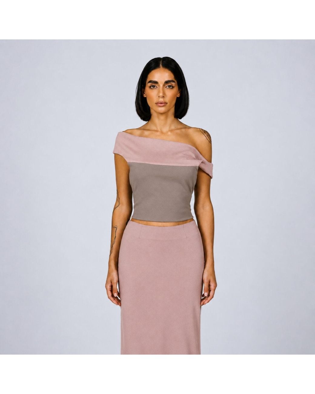 Elamins Pink Two Tone Off-Shoulder Top