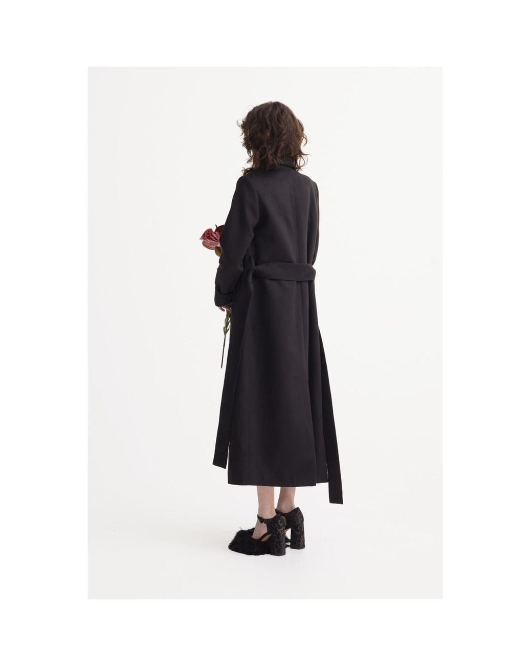 Julia Allert Black Long Wrap Coat With Drape Collar