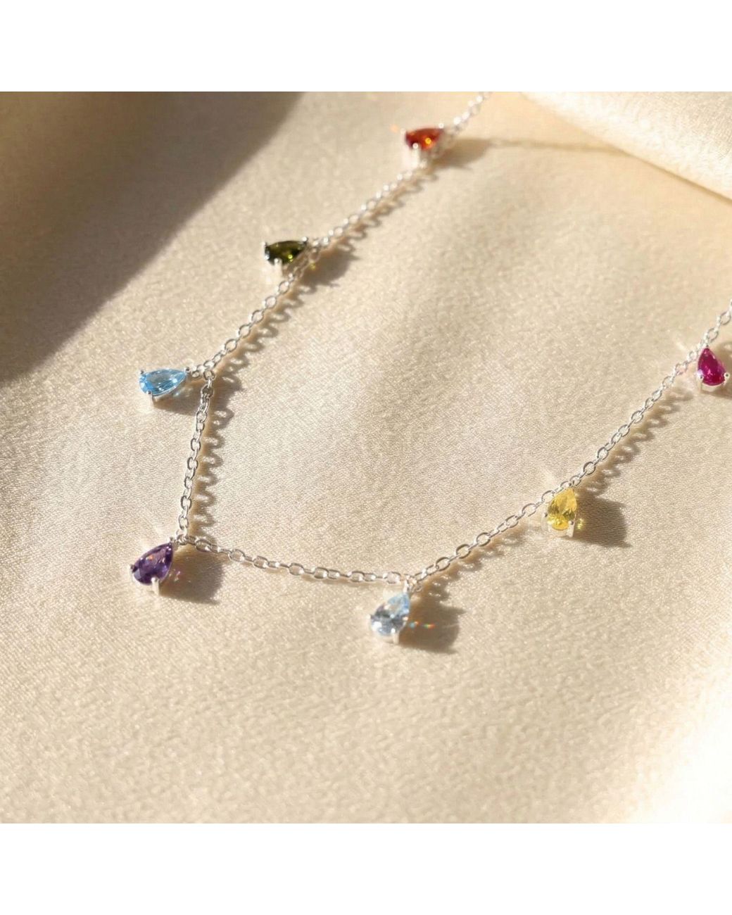 Sophelia Blue Vibrant Multi Colour Gemstone Teardrop Necklace