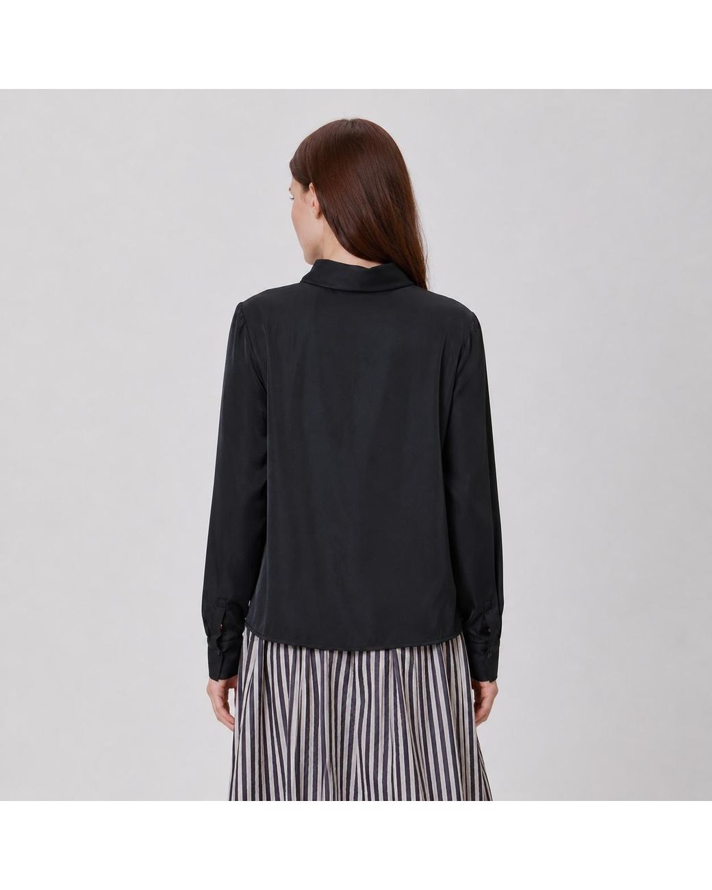 Smart and Joy Black High-Necked Blouse With Long Sleeves