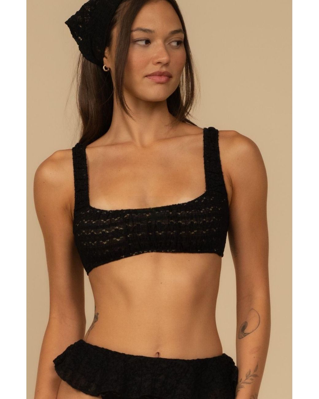 Montce Black Daisy Lace Zoe Bikini Top
