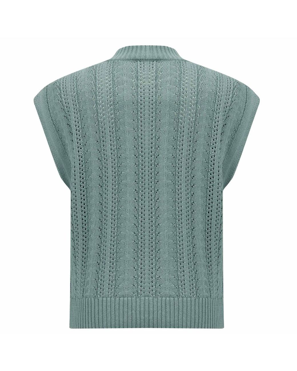 Peraluna Green Sima O-Neck Openwork Knit Blouse