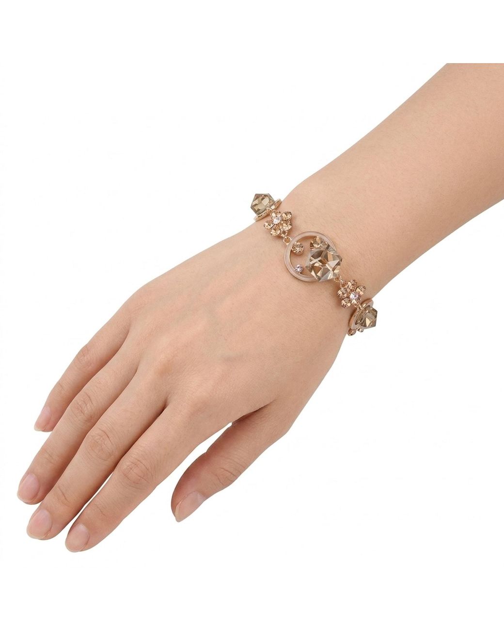 Modenaire Metallic Tone Crystal Daisy Flower Bracelet Adjustable Bangle