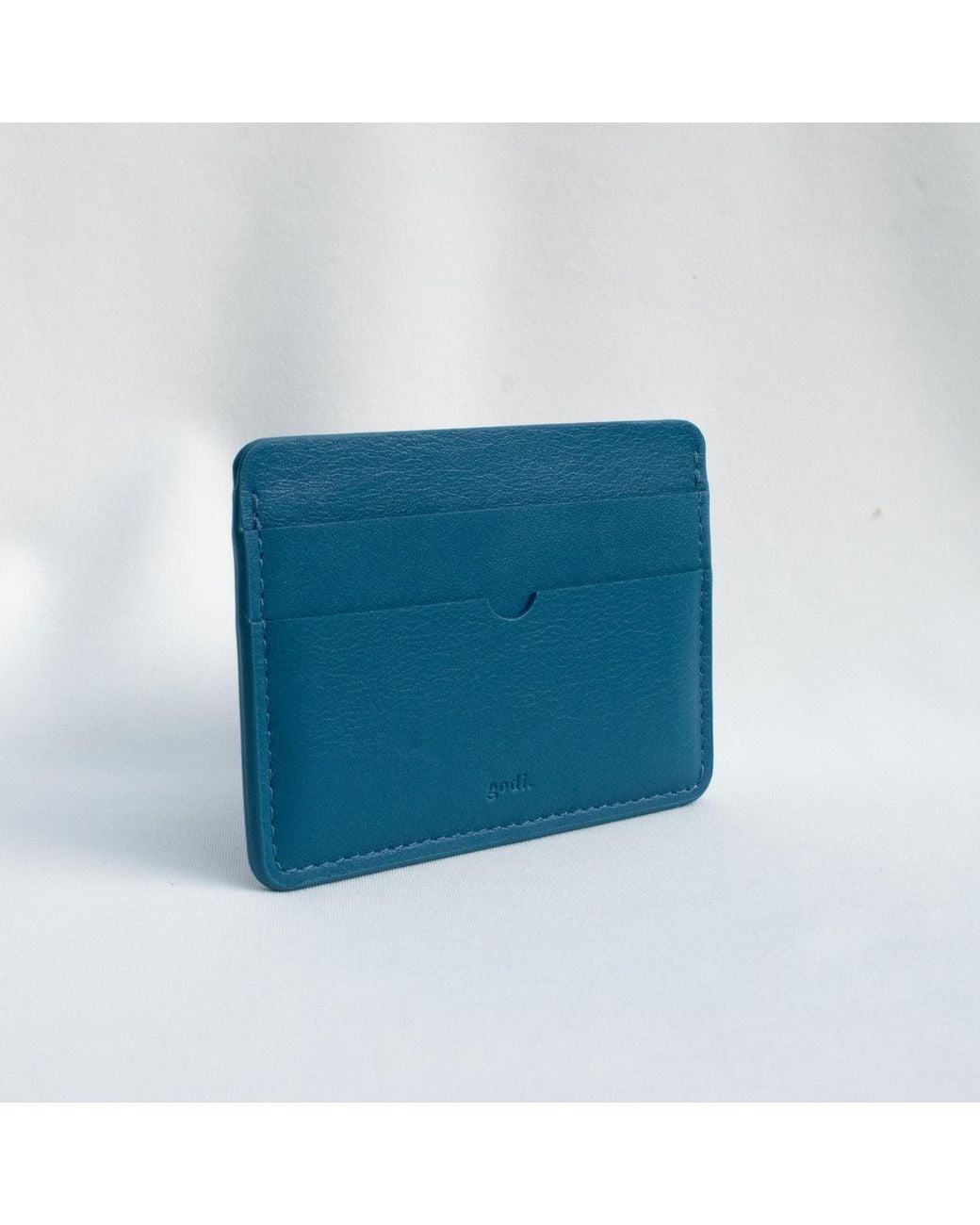 godi. Blue Handmade Leather Card Case for men