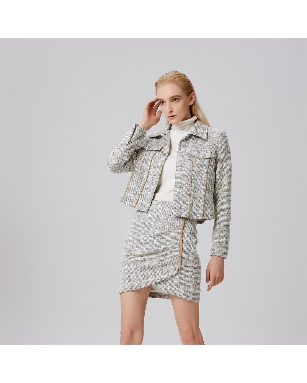 Smart and Joy Gray Crop Jacket With Pocket Flaps And Bias