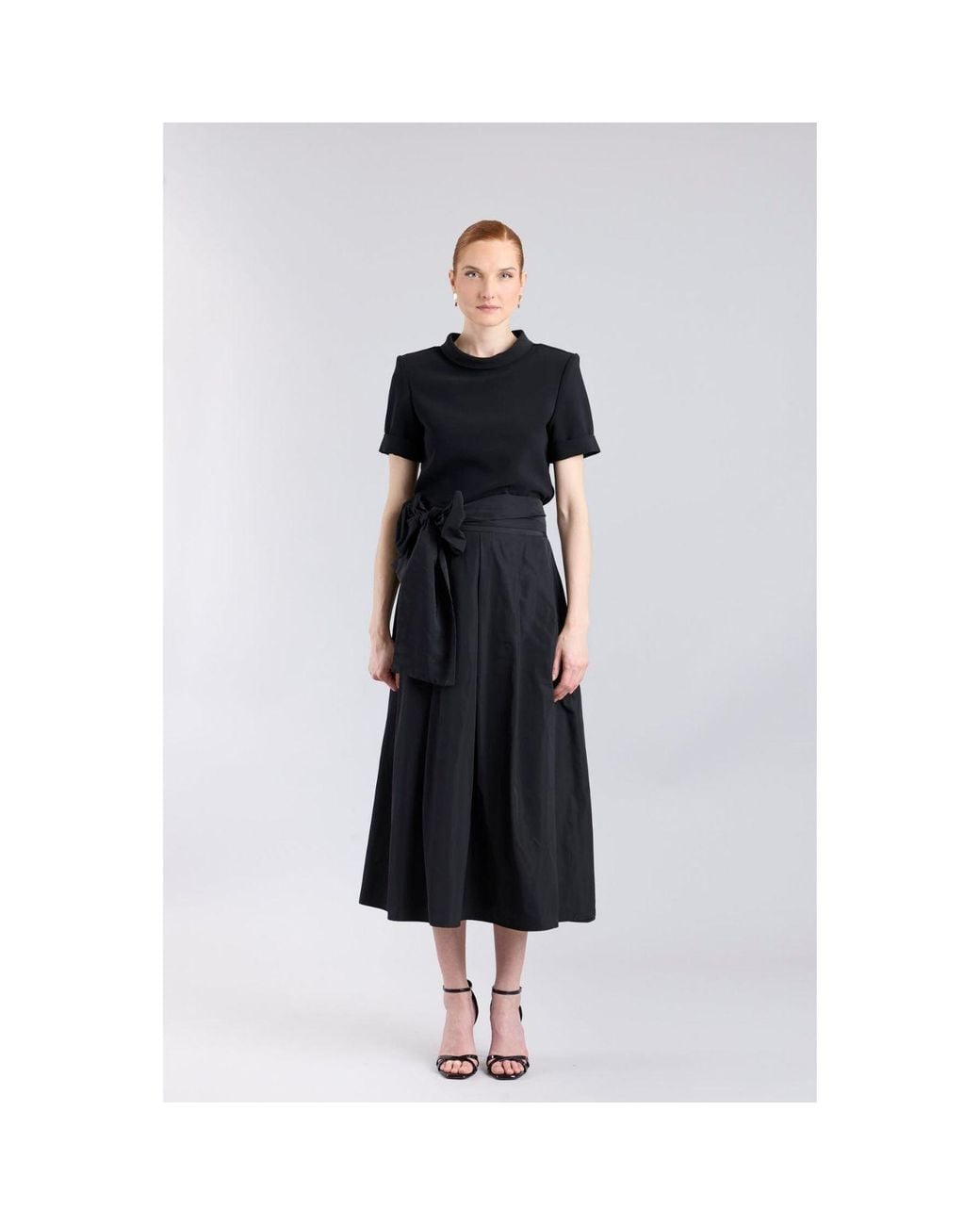 The Extreme Collection Black Midi Skirt Taffeta With Waist Tie