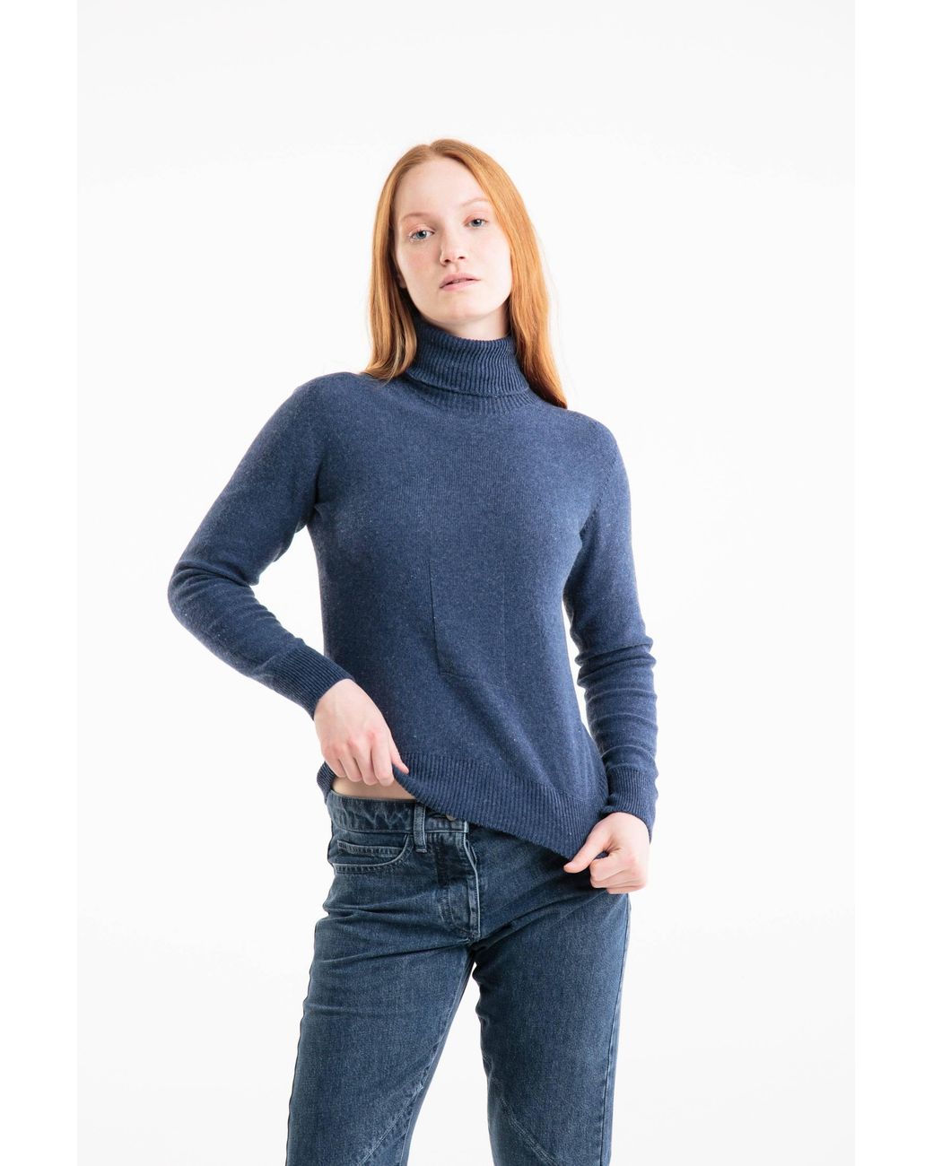 Reet Aus Blue Seamless Turtleneck Sweater