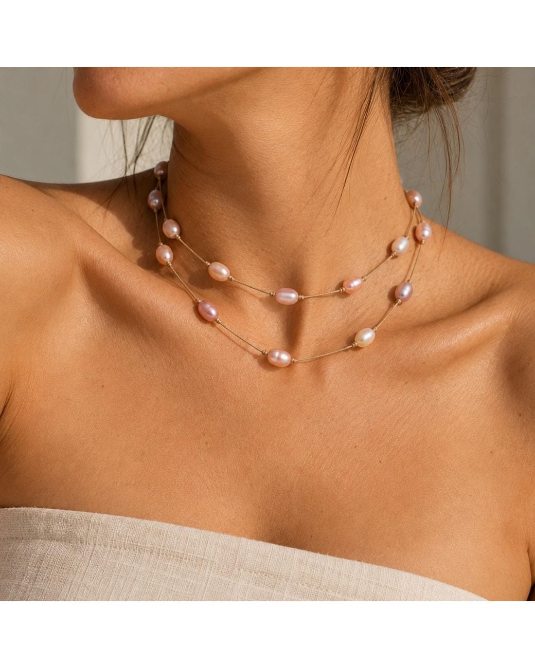 Lalinde Metallic Rosée Pearl Necklace