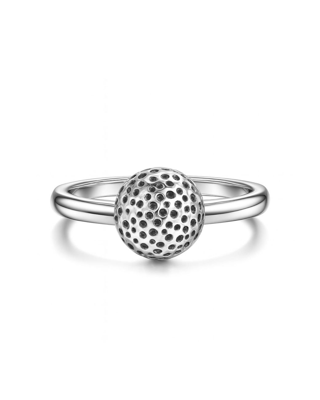 Unaloe White Adjustable Sterling Ring With Carved Sphere