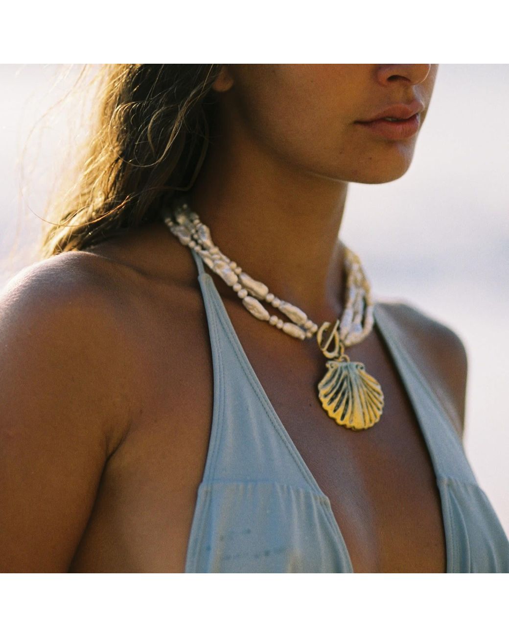 Sccollection Metallic Aqua Shell Necklace