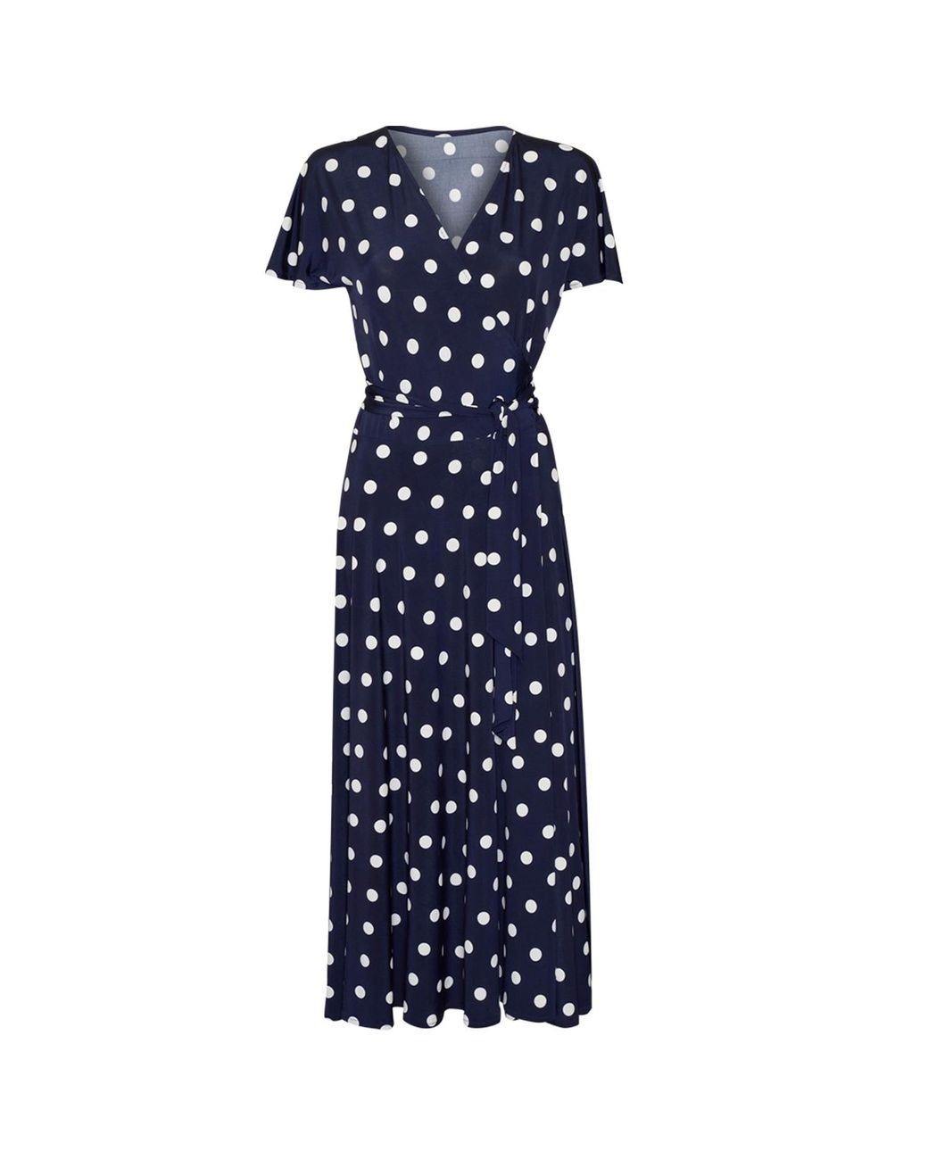 SACHA DRAKE Blue Reverse Polka Dot Wrap Midi Dress