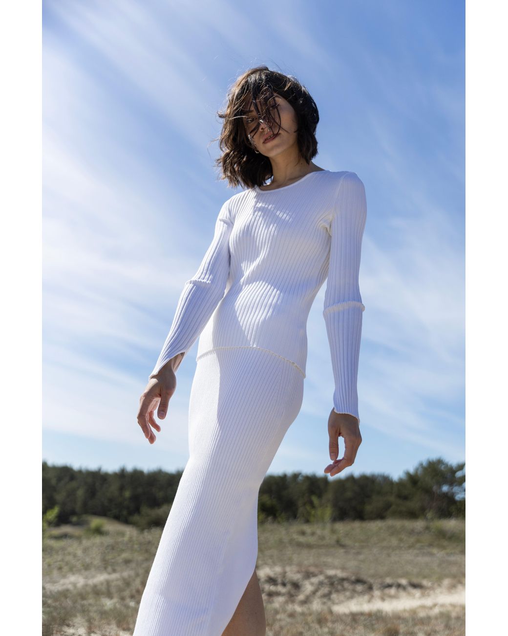SALANIDA White Madonna Ribbed-Knit Midi Skirt *Reversible