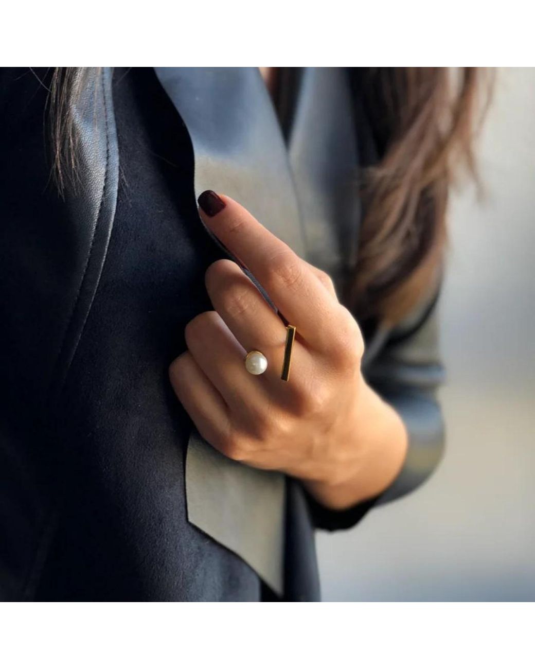 LINYA JEWELLERY Metallic Pearl Ribbon Adjustable Ring
