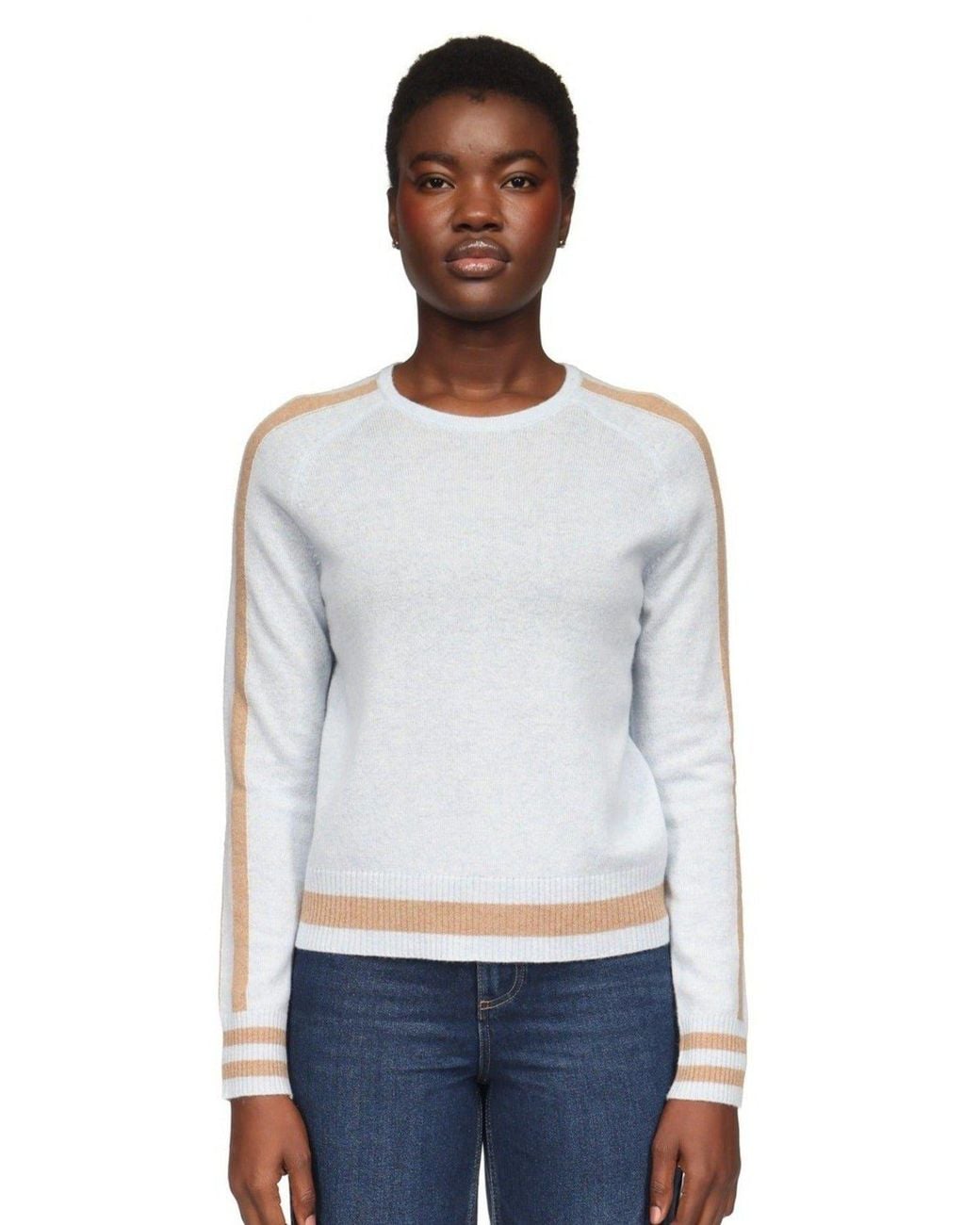 Brodie Cashmere Blue Cathy Sleeve Stripe Crew