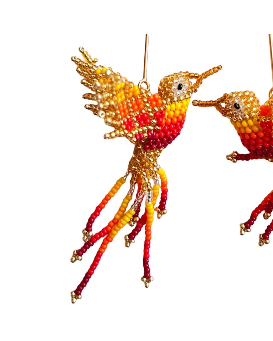 Iliana Arrazola Orange Hummingbird Dangle Earring, And, Glass Beads, Beaded Jewelry