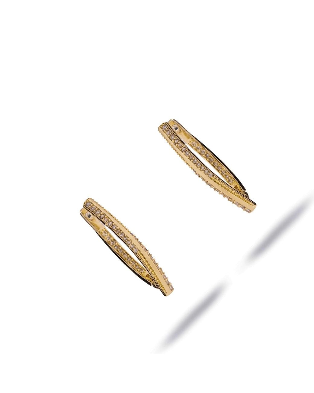 Ebru Jewelry White Twisted Double Row Zircon Hoop Earrings