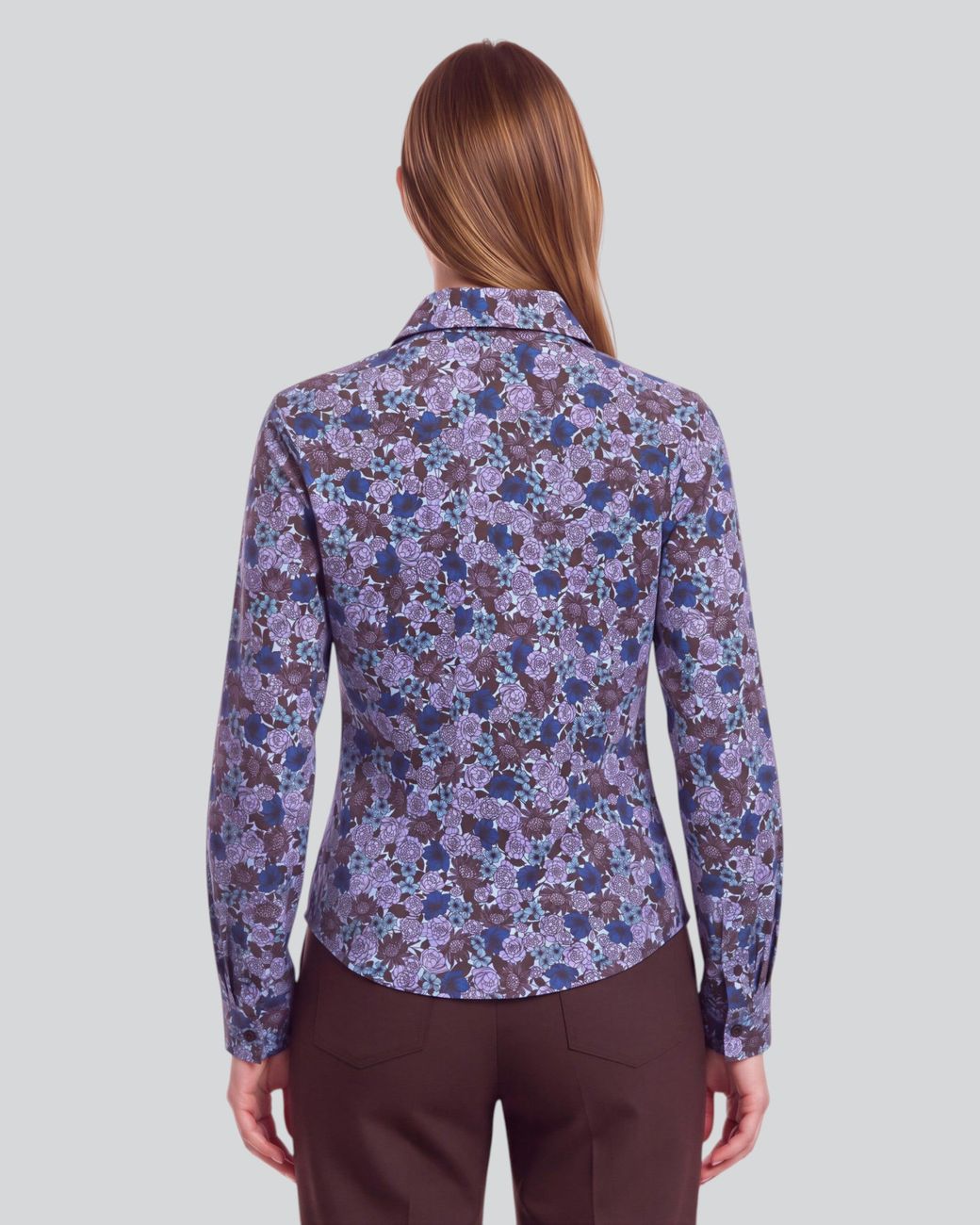 Lords of Harlech Blue Stephanie Ternberg Floral Brownie Lyocell Stretch Long-Sleeve Shirt