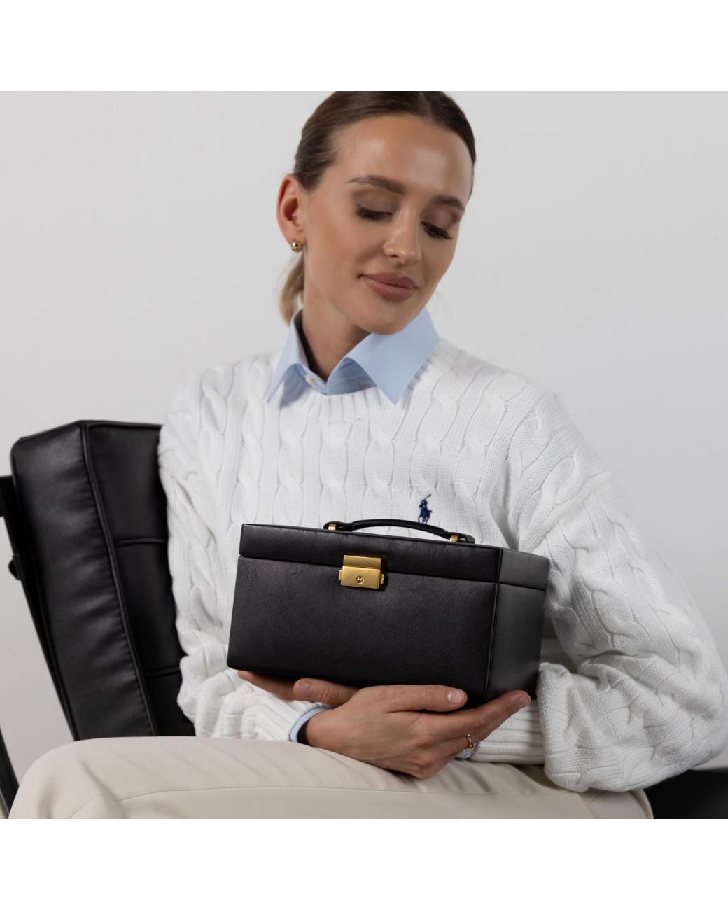 Time Resistance Black Leather Jewelry Box For