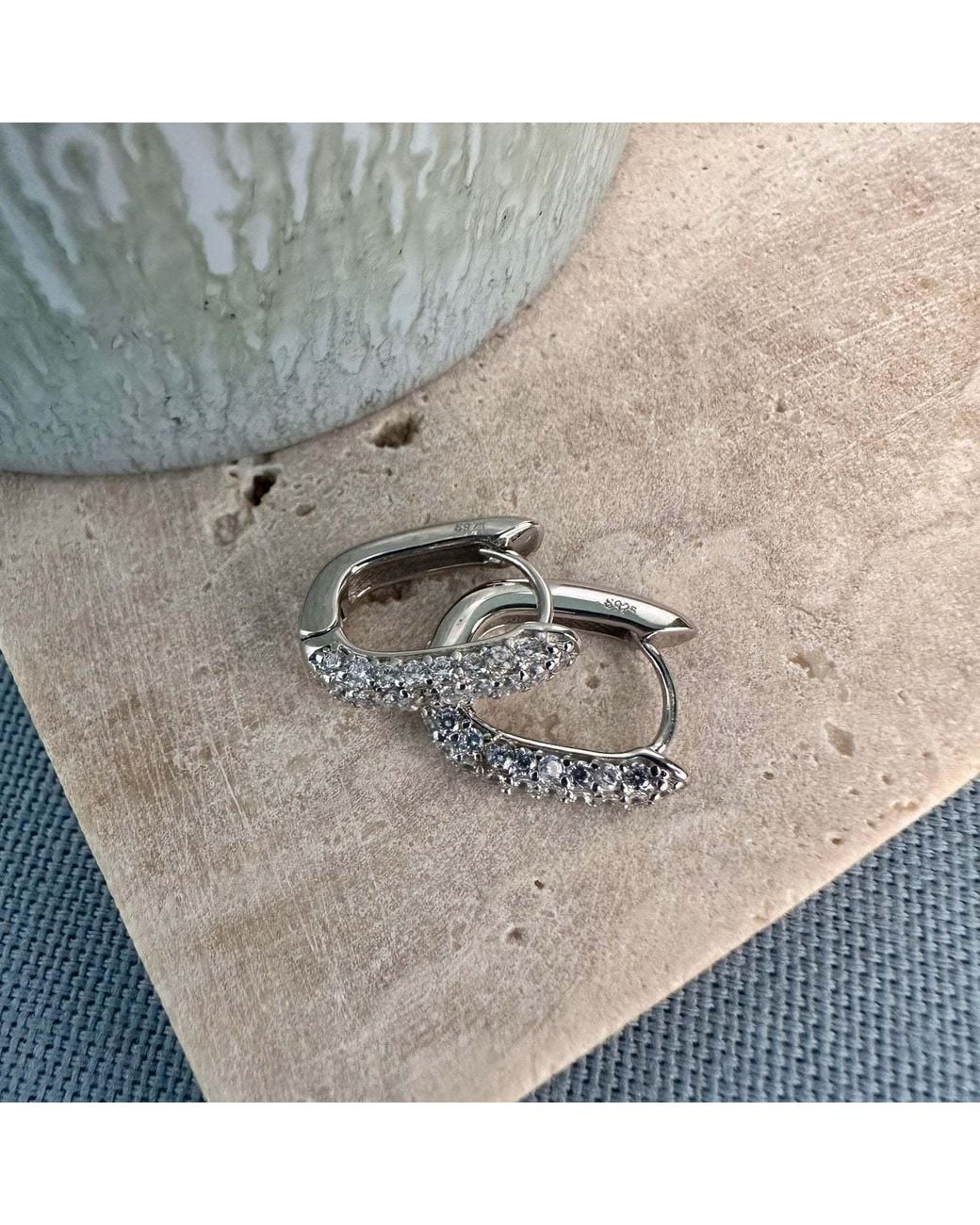 Clemence Wren Metallic Oval Pave Gemstone Huggie Earrings