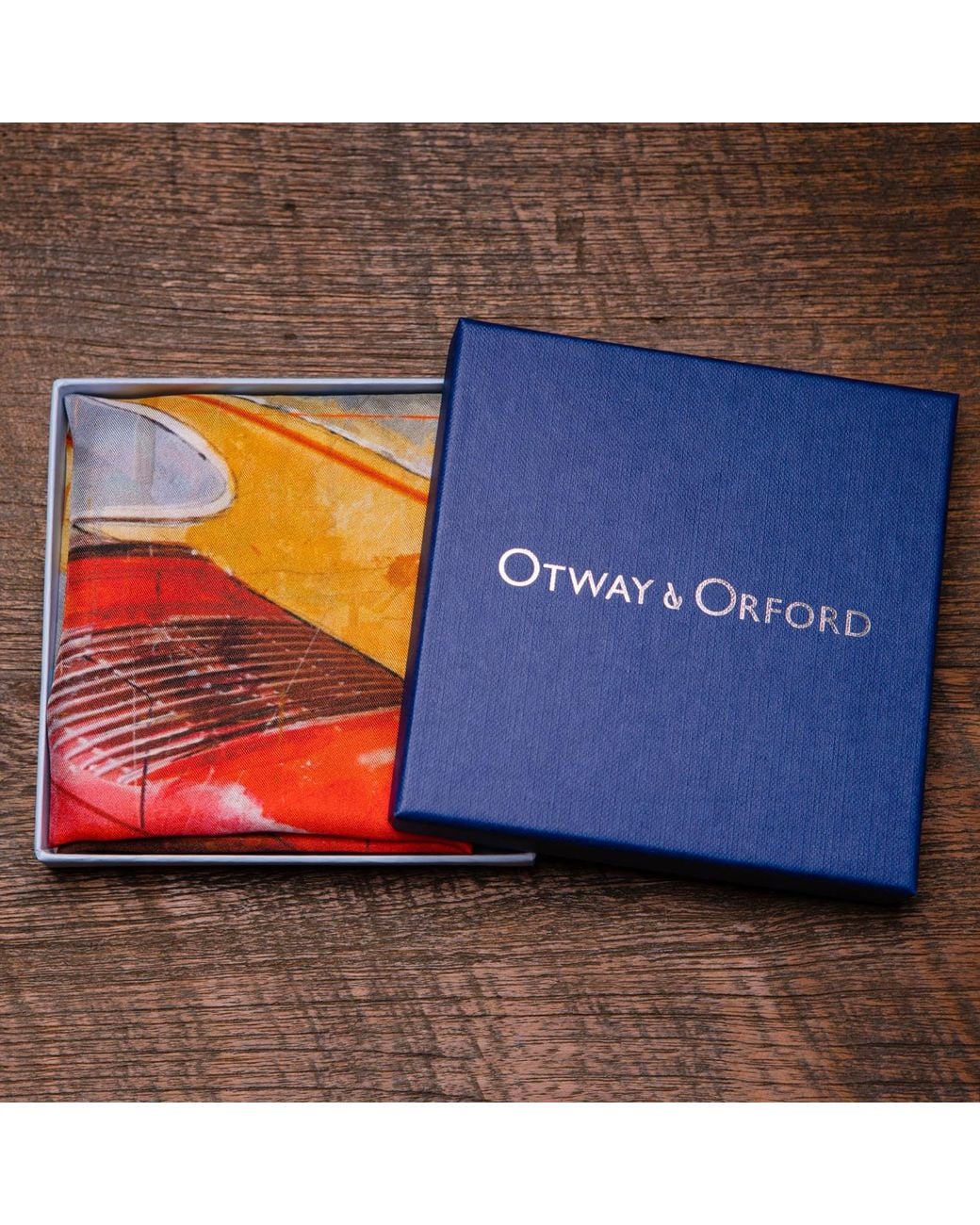 Otway & Orford Blue 'Racing Legends' Sports Cars Silk Pocket Square. Medium-Size for men
