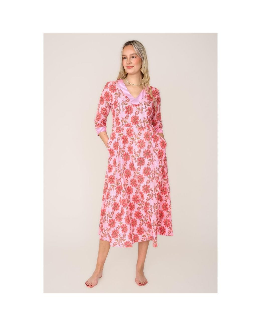 At Last Pink Cotton Rhonda Midi Dress