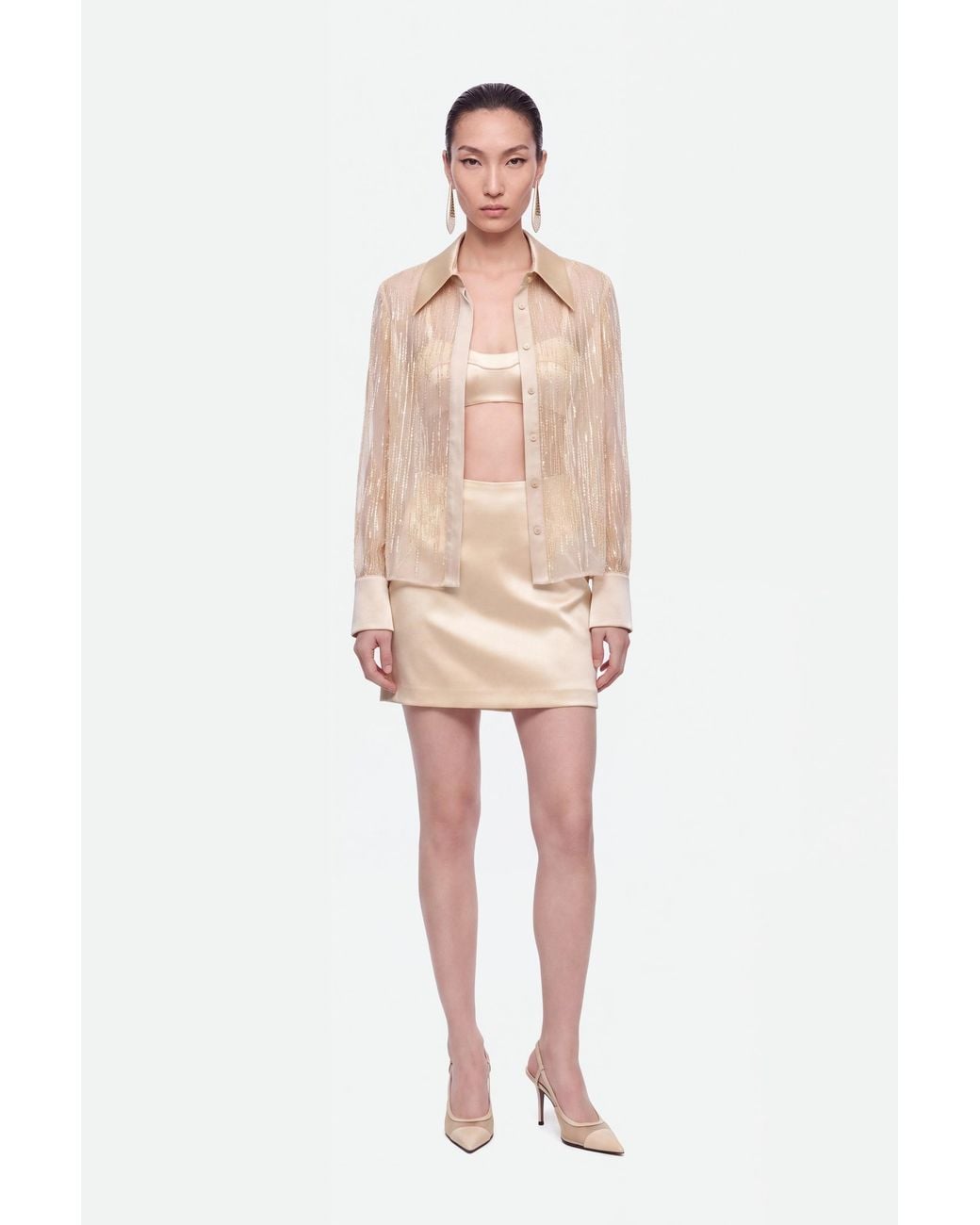 Nocturne White Sheer Metallic Thread Shirt