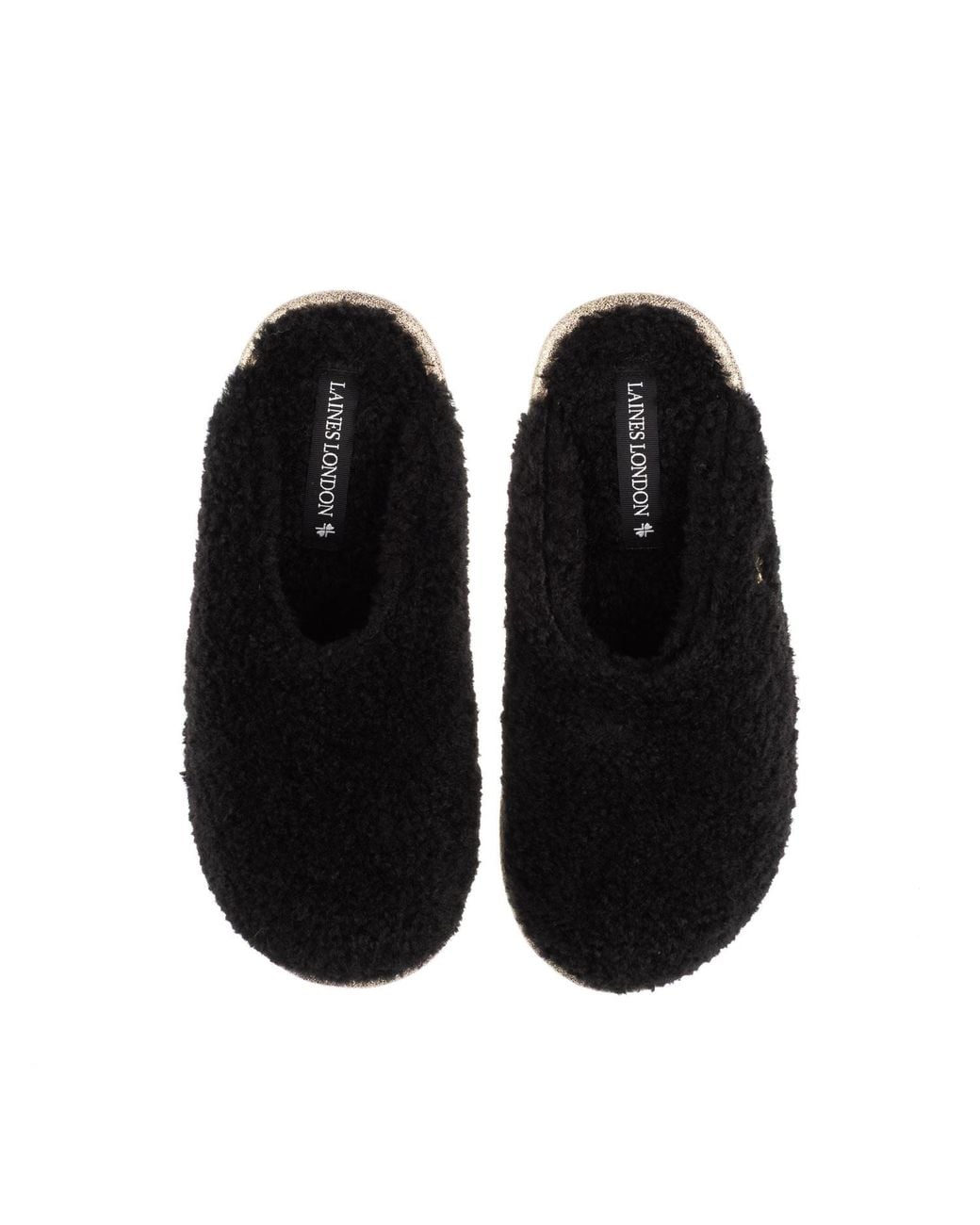 Laines London Black Teddy Closed Toe Slippers