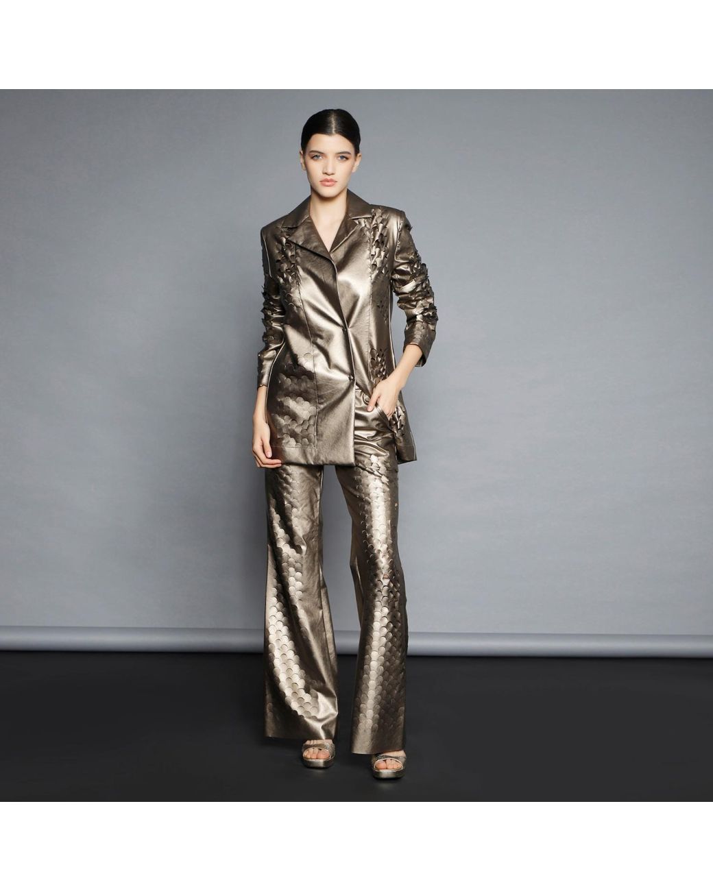 Silvia Serban Brown Neutrals Laser Cut Bronze Jacket