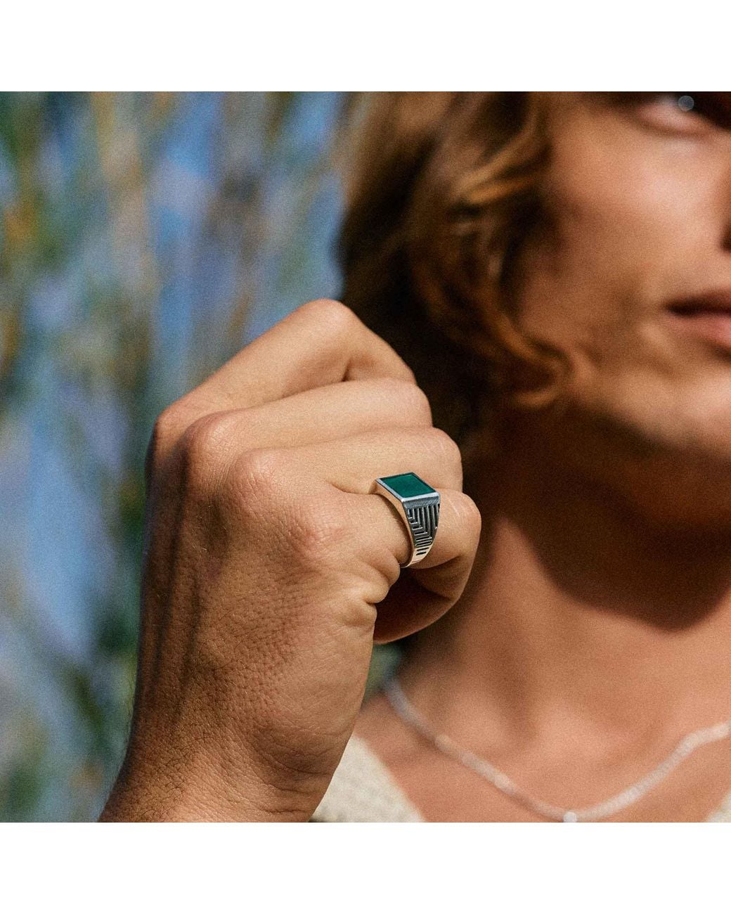 Charlotte's Web Jewellery Green Engraved Signet Ring for men