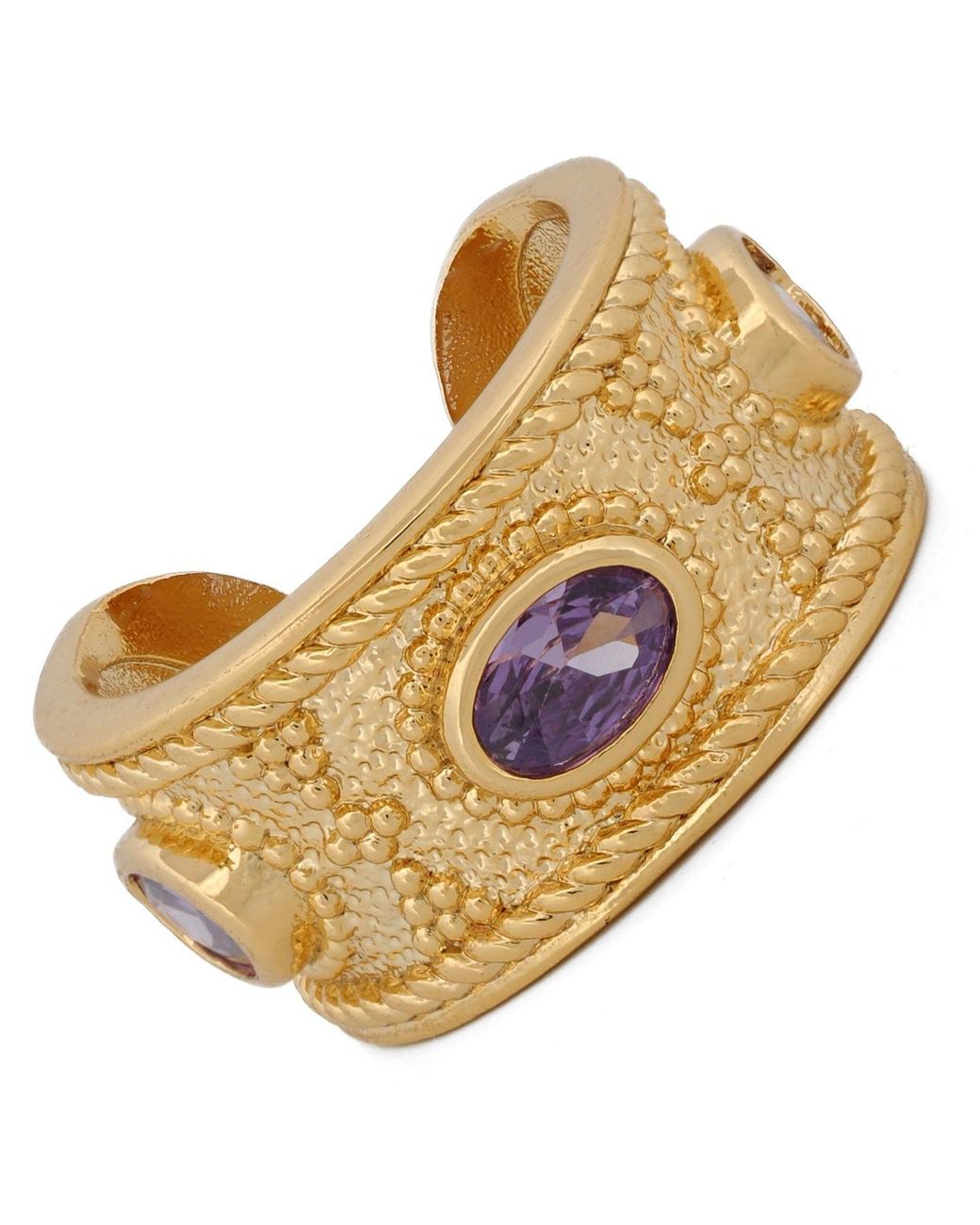 Ebru Jewelry Metallic Queen Cleopatra Amethyst Energy Cuff Adjustable Ring
