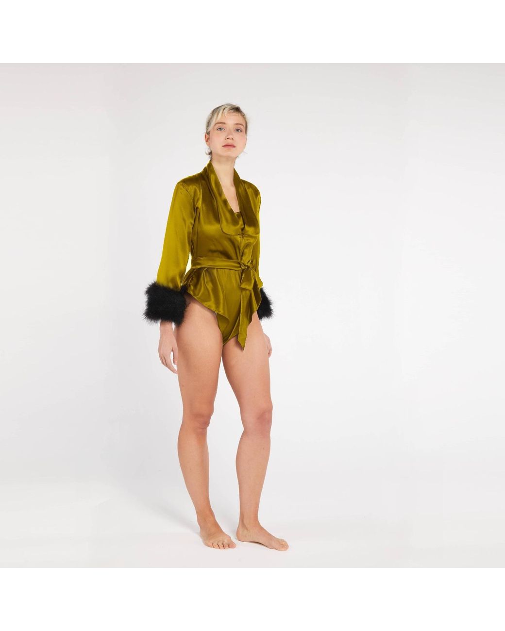 Maguy De Chadirac Yellow Silk And Faux Fur Cropped Jacket