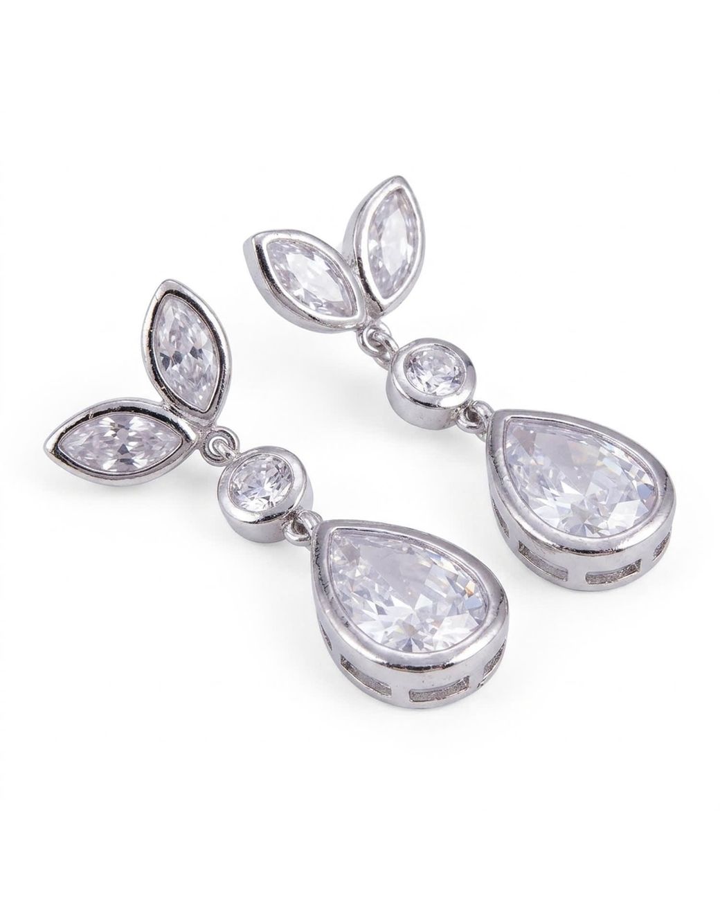 Modenaire Pink Crystal Drop Earrings With Leaf-Inspired Design