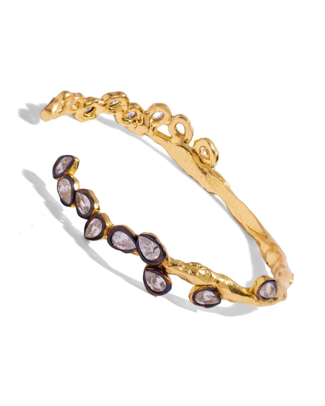 Ebru Jewelry Metallic Vintage Style Teardrop Two Tone Cuff Bracelet