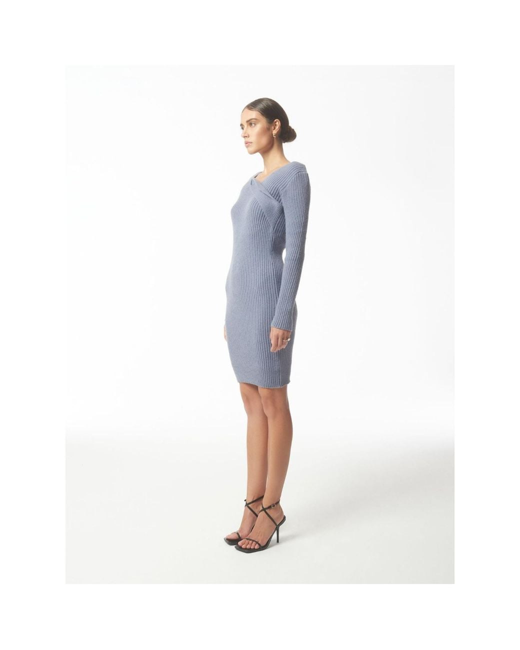 Sour Figs Blue Asymmetric Slant Band Knit Midi Dress