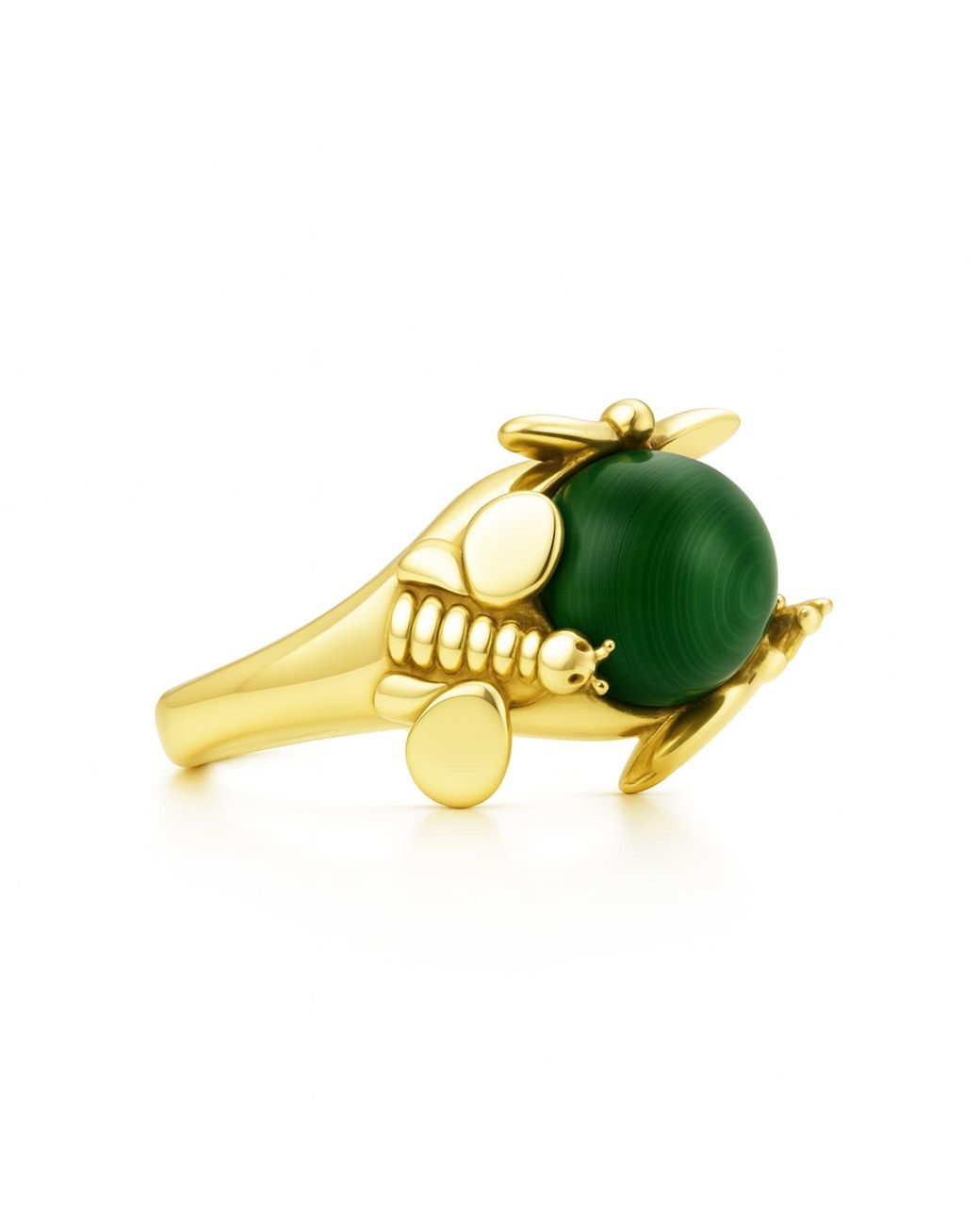 Unaloe Yellow Plated Malachite Statement Ring – Natural Gemstone Luxury Ring For Handmade Artisan Jewelry