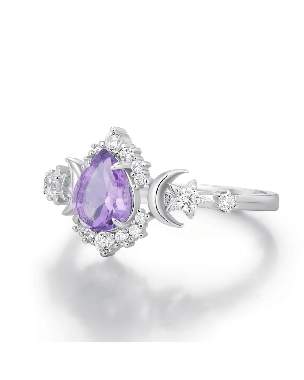 Azura Jewelry New York Purple Galactic Pear Cut Amethyst Ring Vermeil