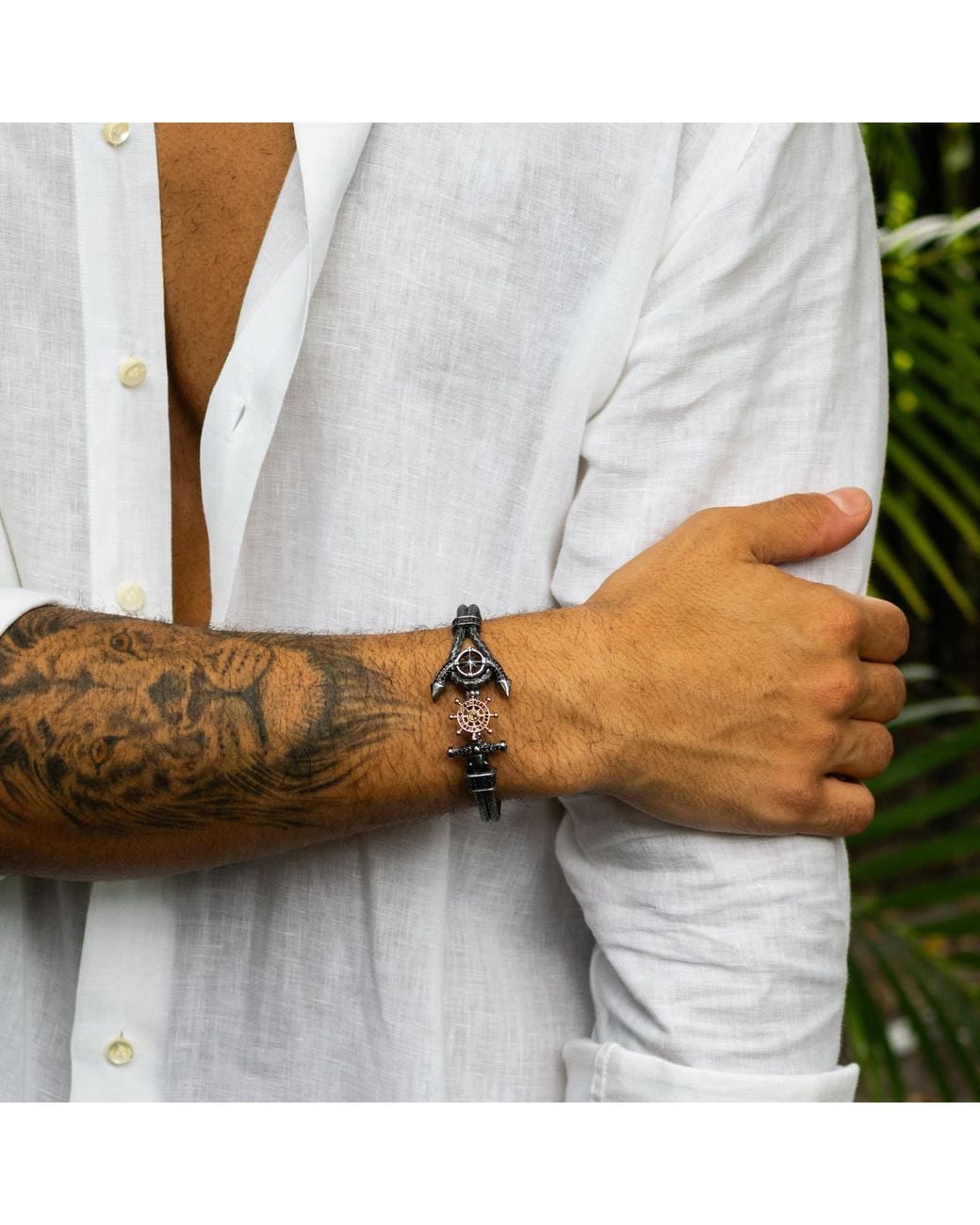 Ebru Jewelry Black Navigator's Anchor Diamond Bracelet for men