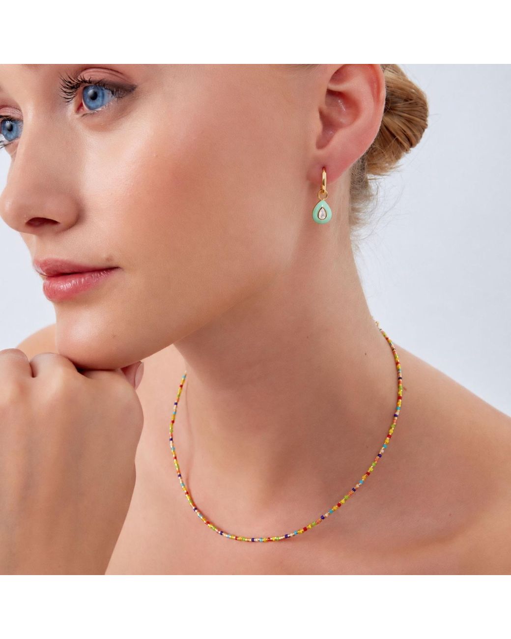 Spero London Metallic Enamelled Jewelled Sterling Drop Hoop Earring