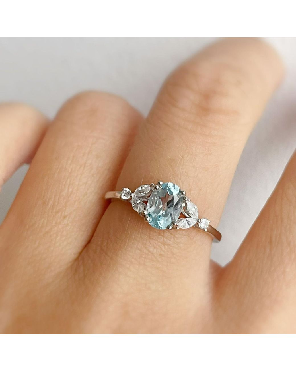 Azura Jewelry New York White Stellar Aquamarine Ring Solid