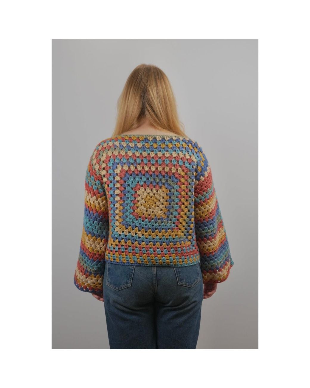 Ana Chic Multicolor Striped Granny Square Handmade Crochet Jumper