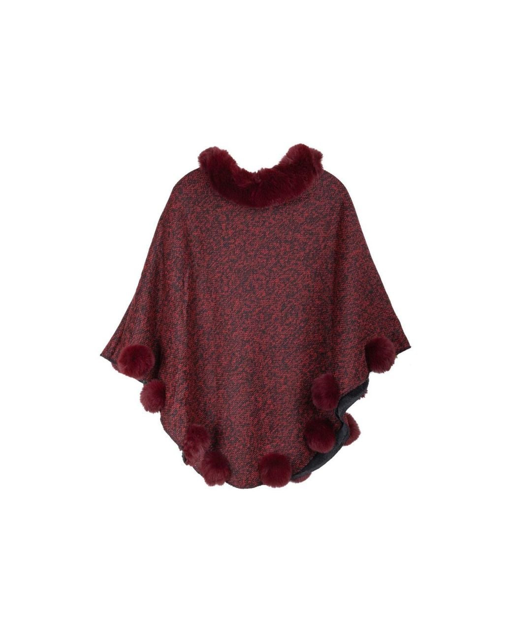 Saachi Red Faux Fur Poncho Pom Pom