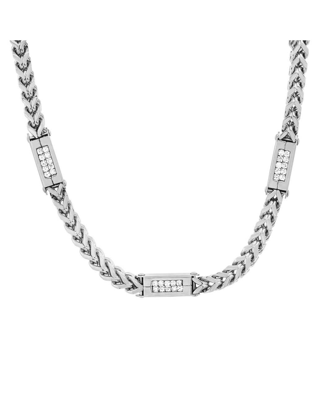 Steeltime Metallic Stainless Steel 8Mm Wheat Chain Necklace With Cz Links 24 Inch for men