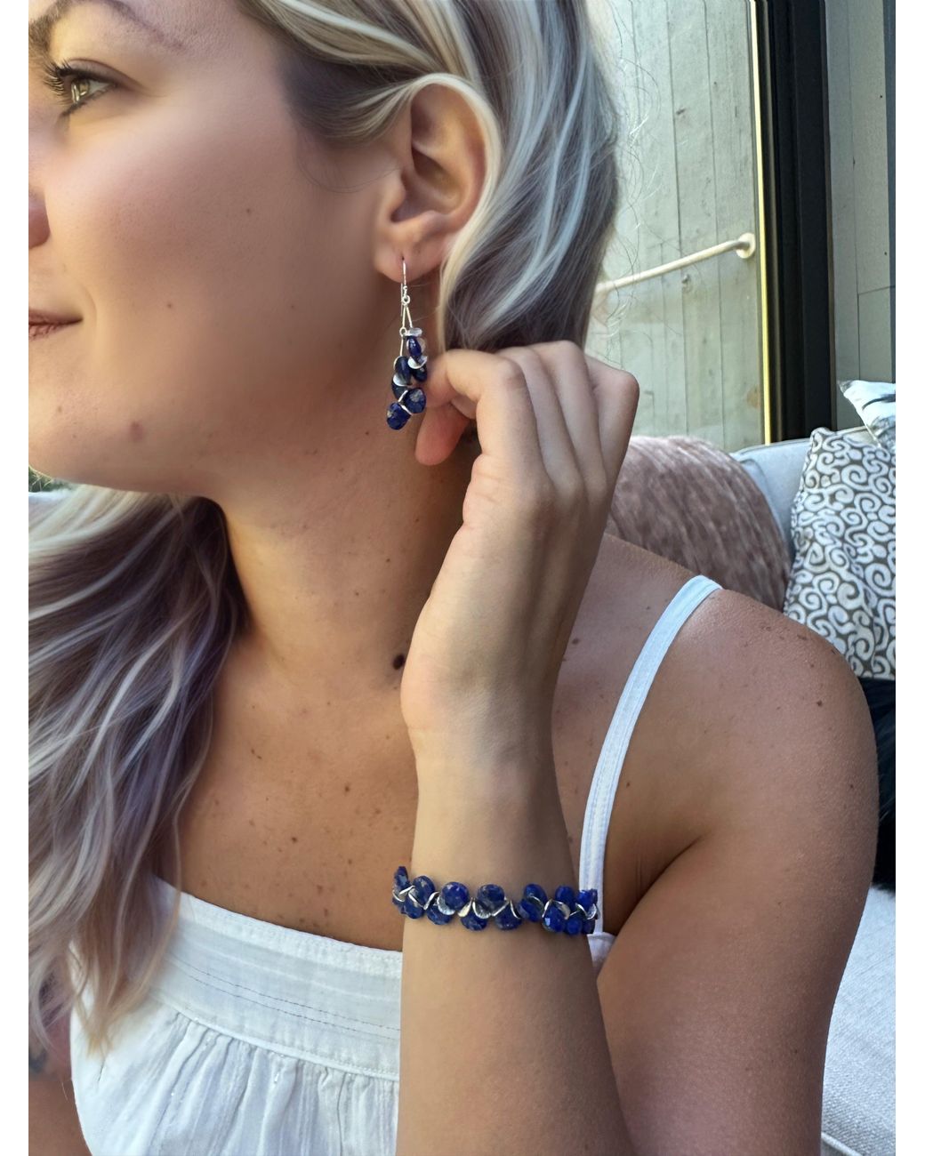 Lori Kaplan Design Blue Lapis Sterling Signature Earrings