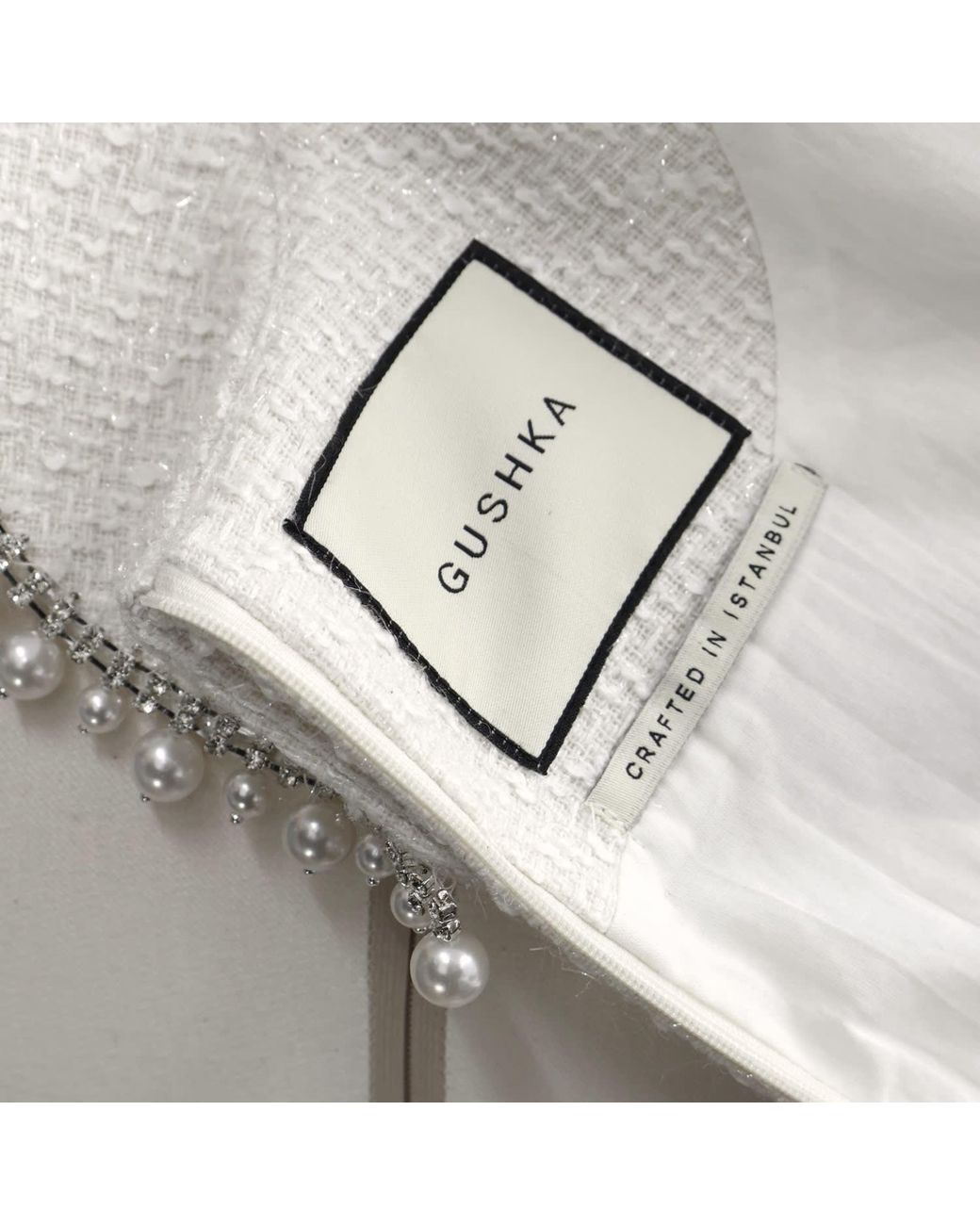 Gushka White Tweed Embellished Mini Dress