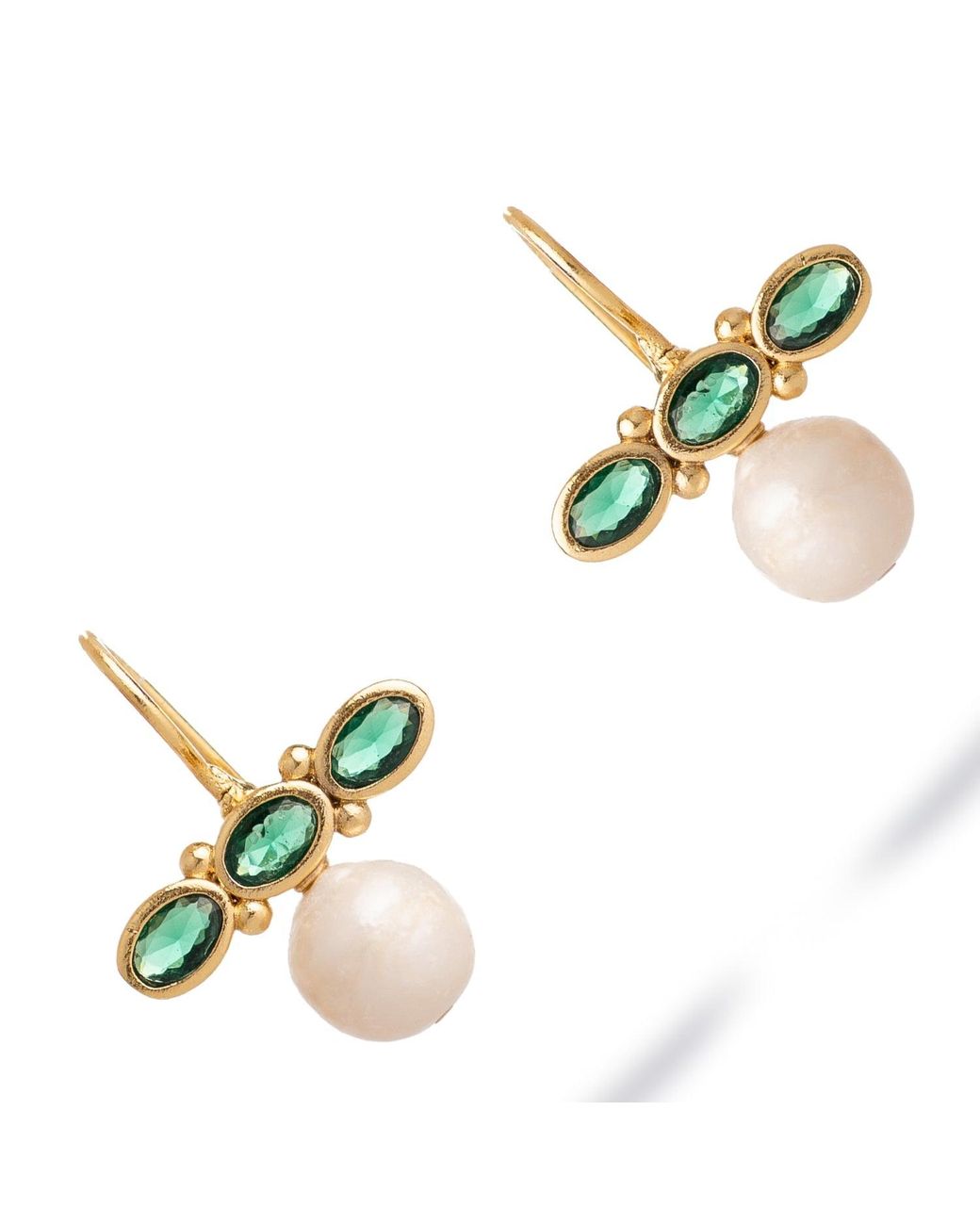 Ebru Jewelry Metallic Royal Emerald Pearl Drop Earrings