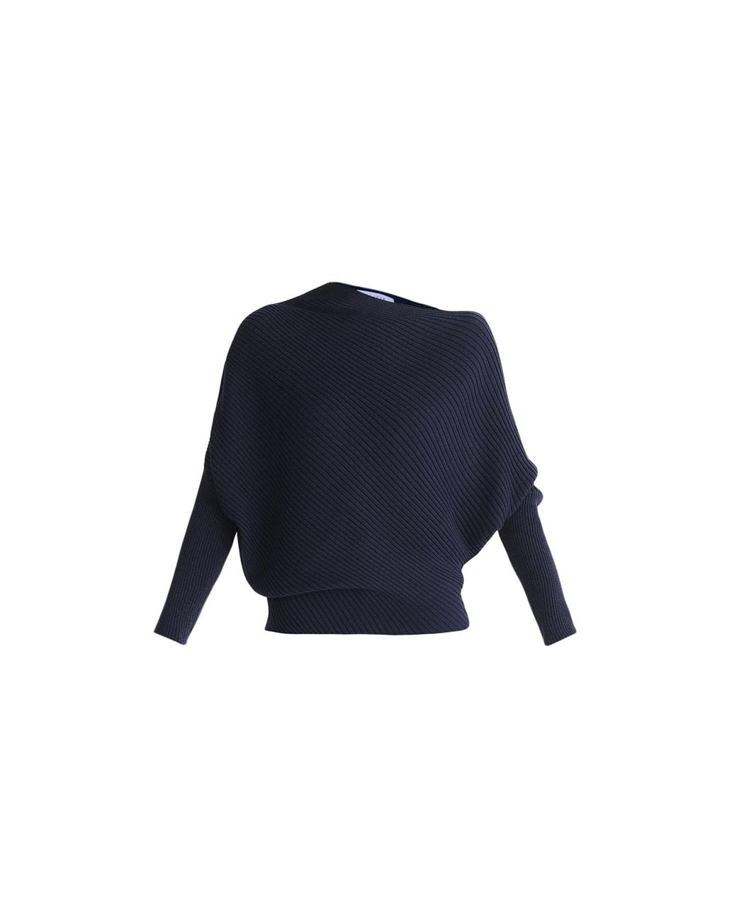 Paisie Blue Draped Knitted Wool Blend Jumper